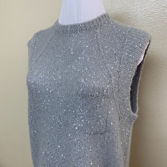ATM Womens Sequin Crew Neck Knit Sweater Vest SMALL Gray Fog Alpaca Wool Blend - Picture 4 of 10